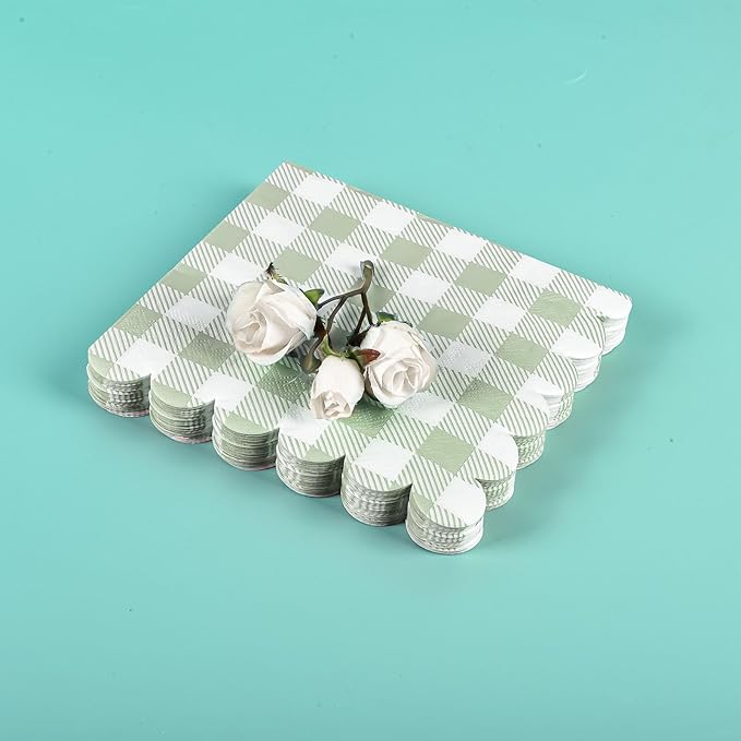 200Pcs Sage Green Gingham Party Supplies Gingham Paper Plates and Napkins Cups Sage Plaid Plates Disposable Green and White Plaid Party Decor for Birthday Family Picnic BBQ,Serves 50 Guests