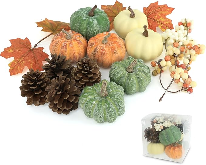 15 PCS Mini Pumpkin Decor - Plastic Pumpkins Fall Decor for Halloween Thanksgiving Artificial Pumpkins Fall Home Decor