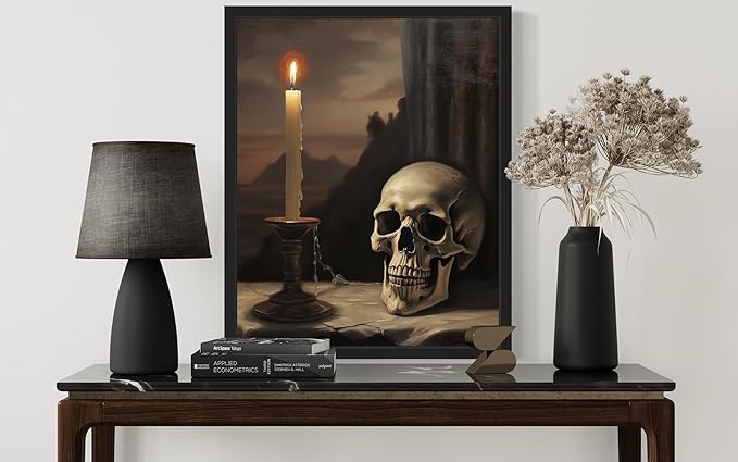 Skull and Candle Poster Art Print, Halloween Scary Vintage Wall Art Academia Spooky Painting Decoration for Horror Prints, Gothic Posters Bedroom Decor 89 (Skull and Candle, 16 x 20 inches, Unframed)
