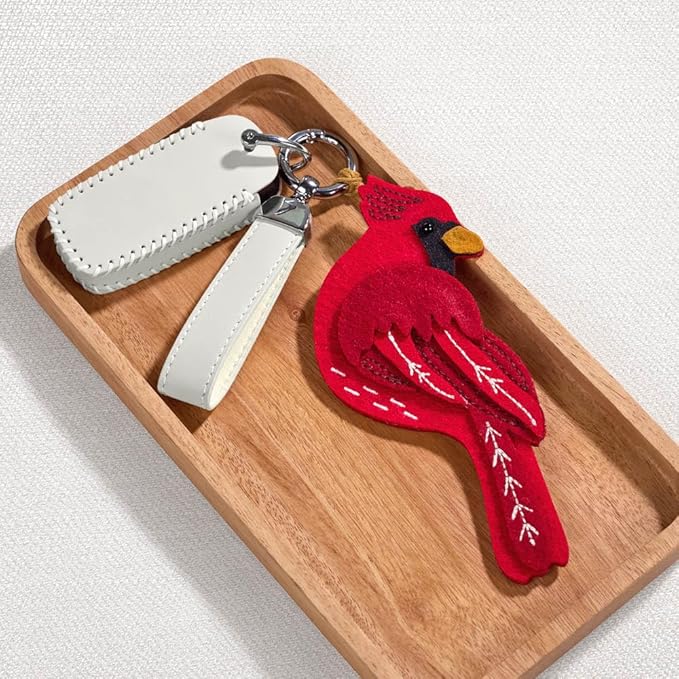 Lovepop Handmade Cheerful Cardinal HeartFelt Charm Card | Soft Felt Bird Keychain for Wallet, Handbag, Car Key, Home Decor | Ornaments, Bag Charms, Key Ring, Purse Accessories, Gift Toppers