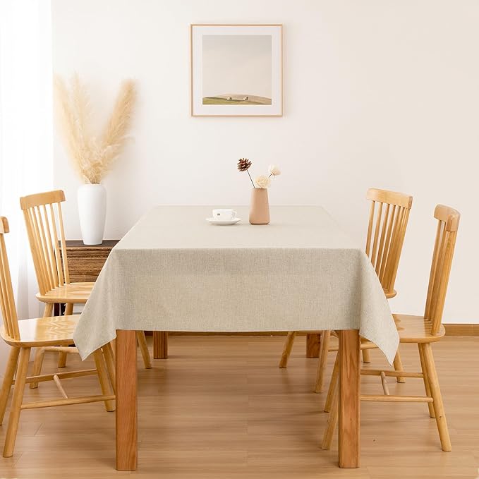Hiasan Faux Linen Rectangle Tablecloth - Wrinkle and Stain Resistant Washable Table Cloth for Kitchen Dining Room Holiday Table Cover for Party Dinner, Beige, 90 x 156 Inch