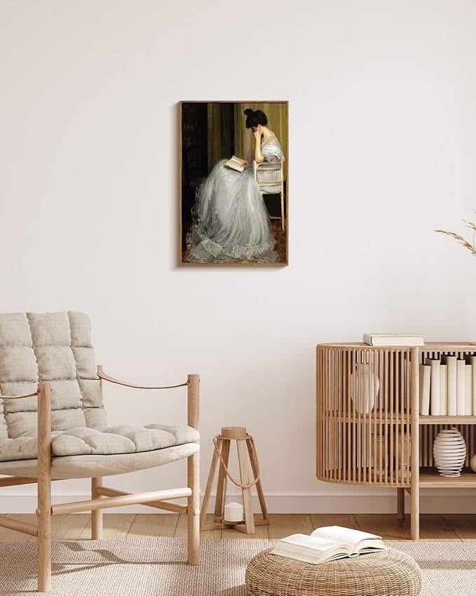 VIYYIEA Framed Canvas Wall Art Home Decor Portrait Art for Living Room Women Reading Pictures Bedroom Bathroom Wall Decor Mid Century Lady Oil Painting Room Decor Vintage Prints Aesthetic 16x24in