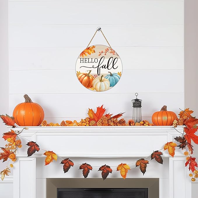 Fall Decorations for Home Fall Door Decor Pumpkin Wall Decor Pumpkin Patch Maple Leaf Hanging Sign Wooden Front Door Hanger for Harvest Farmhouse Porch Indoor Outdoor Home Decorations