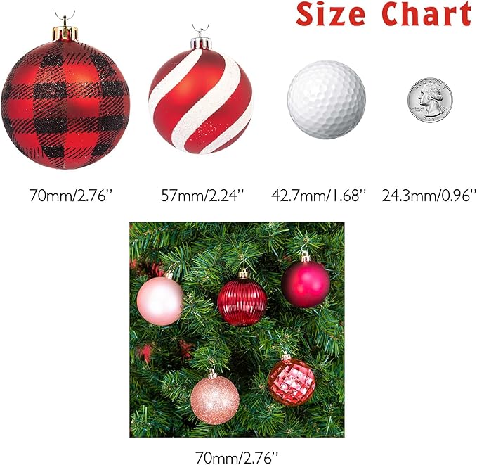 Every Day is Christmas Ornaments, Shatterproof Christmas Tree Ornament Set, Christmas Balls Decoration 35 Count (2.75"/70mm, Pink Rose)