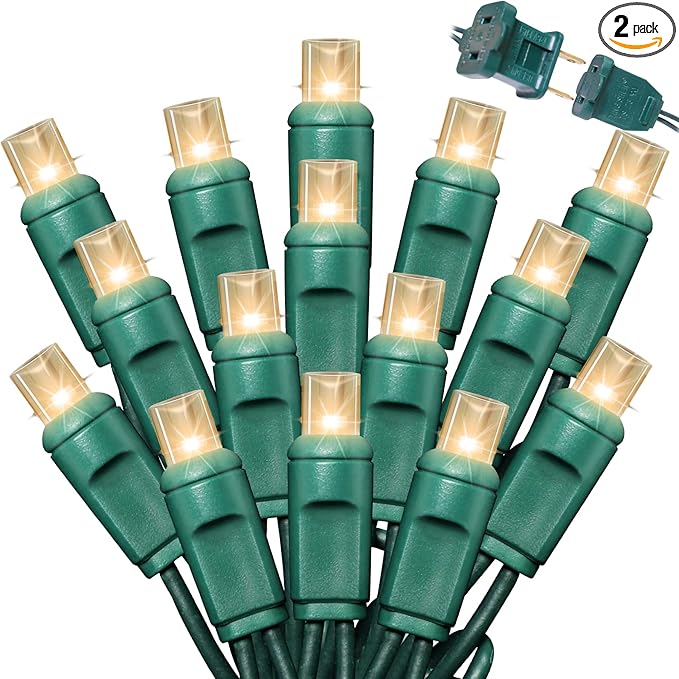 100Count (2pk of 50L) String Lights, LED Christmas Lights, 6" SPACING,Twinkle,Green Wire,Warm White