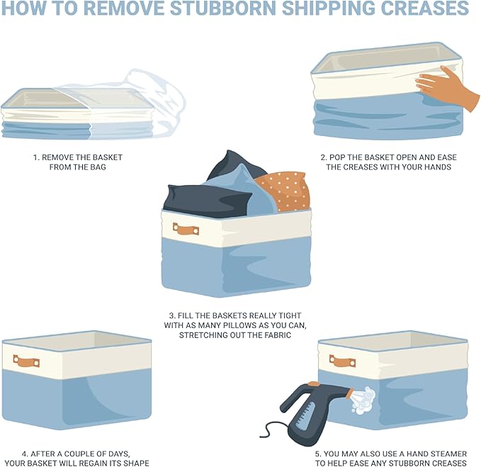 OrganiHaus Small Fabric Storage Baskets for Shelves 6 Pack, 12x8in Closet Storage Bins for Shelves, Cloth Baskets for Organizing, Linen Closet Organizers, Fabric Basket, Navy Blue/White