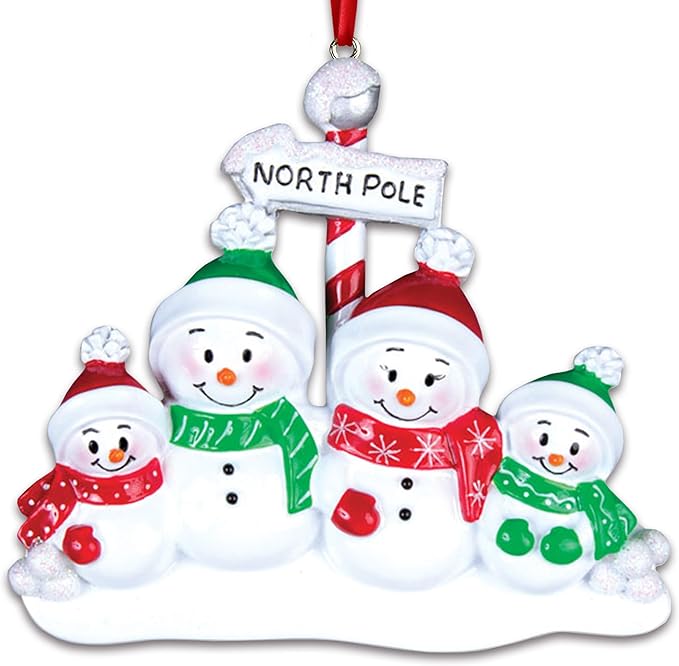 3D Snowman Family of 4 Christmas Ornament 2025 Personalized Family Christmas Ornaments 2025 | Winter Holiday Snowmen Personalized Tree Ornaments Customizable Gifts for Snow People of Four Ornament
