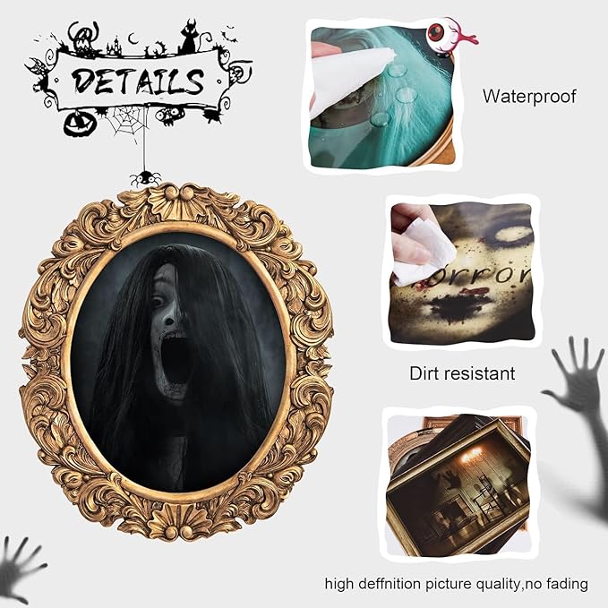 15 Halloween Gothic Mansion Haunted Horror Picture Frames, Waterproof Durable,with 80pcs Self Adhesive Dots, Creepy Photo Decorations For Haunted Home Family Castle Masquerade Party