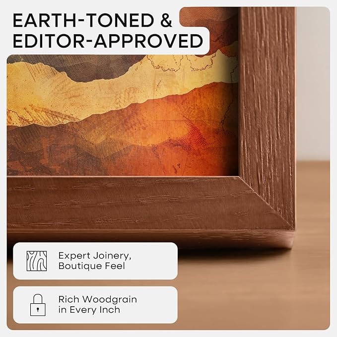 Homeforia 9x12 Picture Frame Brown, High End Dark Oak 9 x 12 Walnut Wooden Frames with Mat 7 by 10 Photo, 12x9 Wood Frame Matted to 7x10 Art, Wall or Tabletop Frame, Tempered Glass, Wall Kit, Set of 1