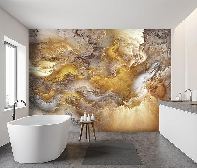 '-Golden Clouds Ceiling Fabric Wallpaper Living Room Bedroom Bathroom Modern Boys Girls Kids Room Abstract Large Mural- 160"x108"( not Peel and Stick)