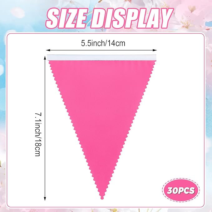 MARFOREVER 28 FT Rose Hot Pink Pennant Banner, 30 Pcs Pink Fabric Triangle Flag Bunting Garland for Baby Shower Nursery Garden Wedding Engagement Anniversary Theme Party Decorations