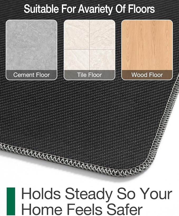 LUMI Ultra Thin Door Mat for Entryway, Low Profile Non Slip Rubber Backing Indoor Doormat, Easy Clean Welcome Entrance Mat for Inside House, Patio, Greenish Grey 17"x30"