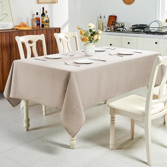 IVAPUPU Textured Linen Table Cloth for Rectangle Tables - Khaki Tablecloths Rectangular Waterproof Wrinkle Free Wipeable Dining Table Cover for Spring Wedding Birthday Kitchen Decor, 52 x 70 Inch
