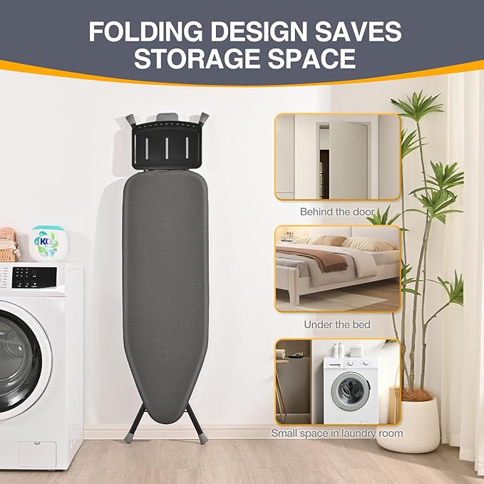 APEXCHASER Ironing Board, Full Szie Iron Board with Iron Rest,Height Adjustable,Extra Thick Heat Resistant Cover with Sleeve Board 15x45 Grey