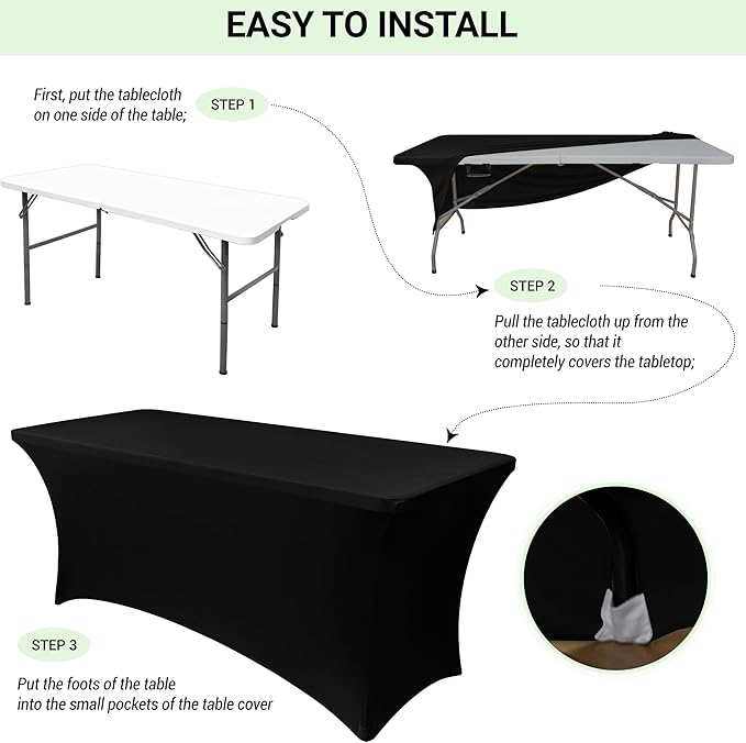 Obstal 6ft Stretch Spandex Table Cover for Standard Folding Tables - 2 Pack Universal Rectangular Fitted Tablecloth Protector for Wedding, Banquet and Party, 72L x 30W x 30H Inches, Navy Blue, 2pc