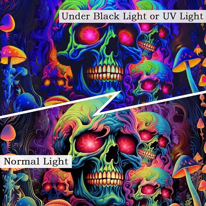 Xiaoput Skull Blacklight Wall Art, UV Reactive Skeleton Tapestry for Bedroom, Living Room, Dorm Decor 70x60IN