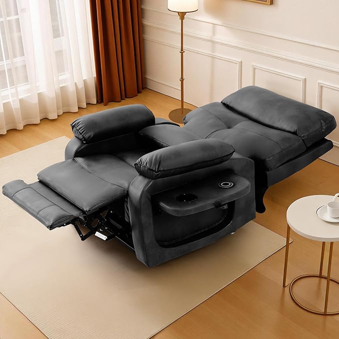 Dual Motor Power Lift Recliner Chair for Adult & Elderly, Infinite Position Lay Flat Lift Chair with Heat & Massage, Cup Holder, Lumbar Pillow, Wireless Charger, USB Ports, Leather (Silver Grey)