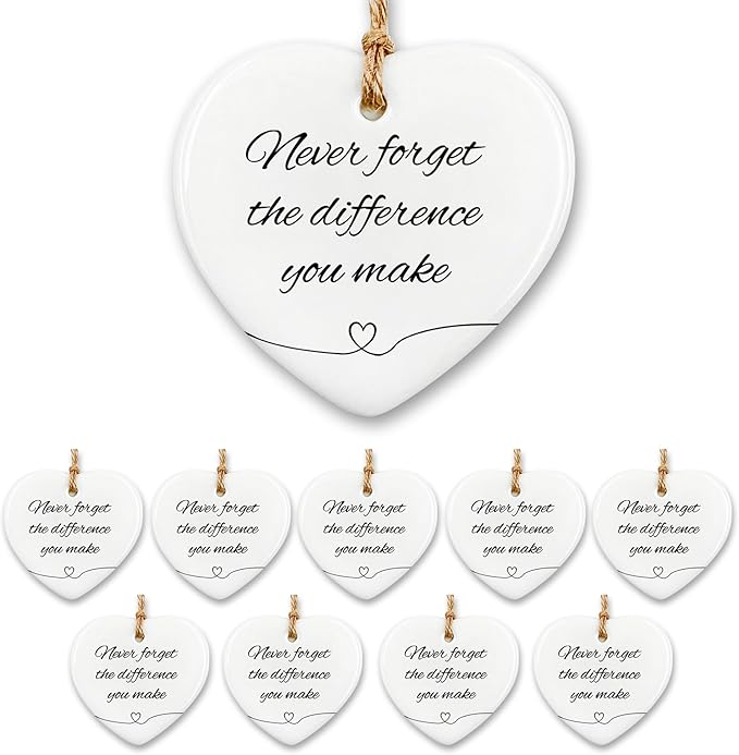 10 Pcs Thank You Gifts for Women Men - Never Forget The Difference You Make Ceramic Ornament Keepsake Appreciation, Retirement Gifts for Women Men, Farewell, Goodbye, Leaving Ideas for Coworker, Boss