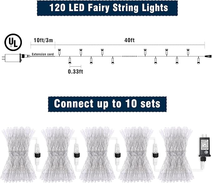 120 LED Orange and Purple Halloween Lights 40 FT Halloween Lights Indoor Outdoor Clear Wire with 8 Modes, Plug in Waterproof Christmas Light for Tree Party Bedroom Thanksgiving Decorations