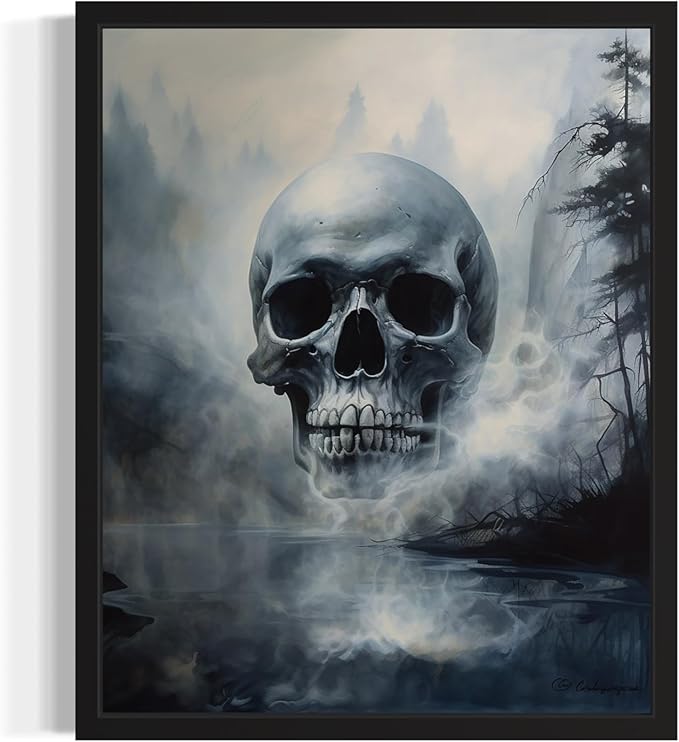 Foggy Skull Poster Art Print, Halloween Scary Vintage Wall Art Academia Spooky Painting Decoration for Horror Prints, Gothic Posters Bedroom Decor 89 (Foggy Skull, 16 x 20 inches, Unframed)
