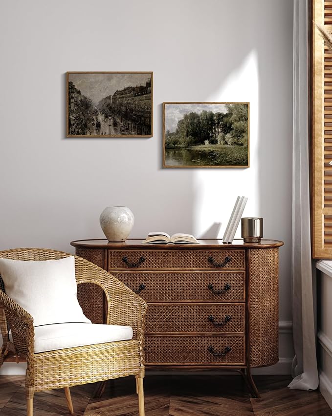 VIYYIEA Framed Canvas Wall Art Home Decor for Living Room Classical Cityscape Artwork Wall Decorations Vintage Oil Painting Prints Parisian Street Wall Decor Bathroom Wall Pictures Farmhouse 12x16in