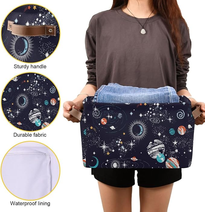 Storage Basket Bin Space Galaxy Constellation Organizer Basket Collapsible Shelf Basket Cube with handle for Nursery Bedroom Bathroom, one sizex1