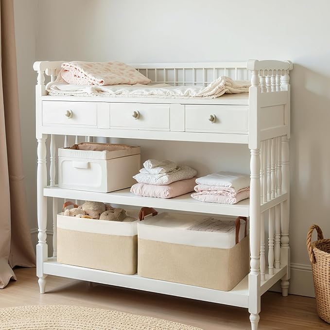 GRANNY SAYS Storage Baskets for Shelves, Closet Organizer Bins, Clothes Storage Bins with Metal Frame, Large Baskets for Organizing and Storage, Collapsible, Khaki, 2-Pack