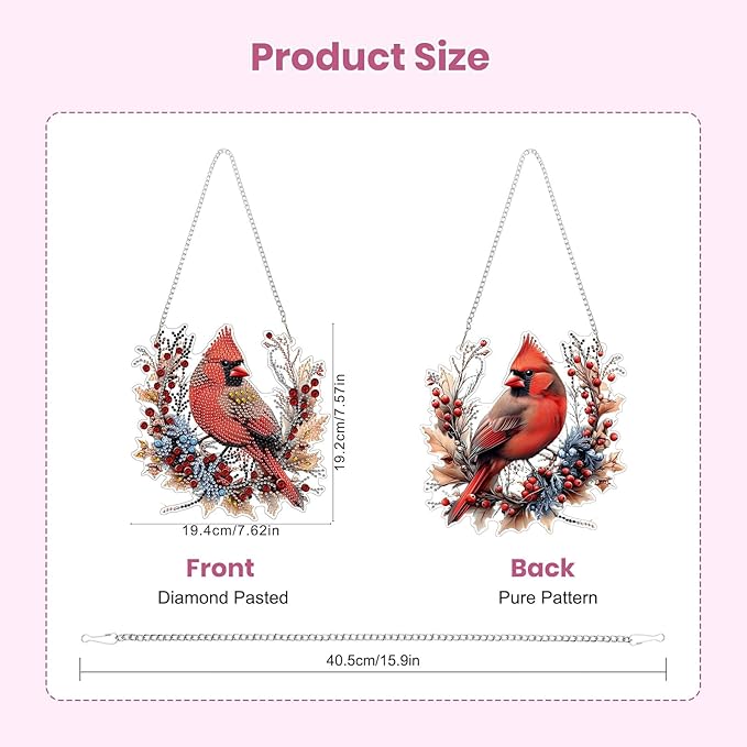 EOBROMD Diamond Hanging Art Kits for Adults Cardinal Birds, Suncatcher Diamond Art Painting, DIY Special Shaped Rhinestone Kits for Adults, Window Pendants Home Garden Wall Hanging Ornament