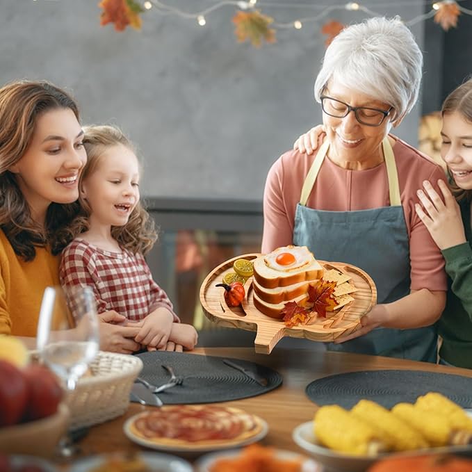 AWIZOM Pumpkin Wooden Serving Platter Thanksgiving Serving Tray Wood Snack Cheese Charcuterie Board Sectional Wooden Pumpkin Dish Plate for Fall Autumn Harvest Halloween Supplies,14.96x11.81x0.79