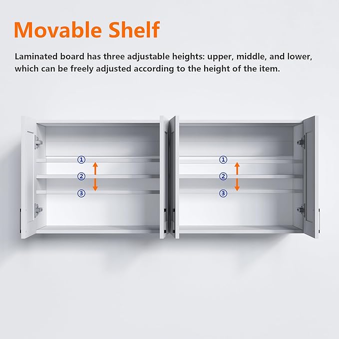 White Laundry Room Cabinets and Storage with 4 Doors and Utility Adjustable Shelf,Gabinetes Para Cocina Cupboard Kitchen Organizers and Storage Pantry Wall Mounted 12.4"D x 47.2"W x 19.7"H