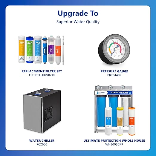 Express Water Reverse Osmosis Alkaline Ultraviolet Water Filtration System – 100 GPD (Deluxe Chrome Faucet)