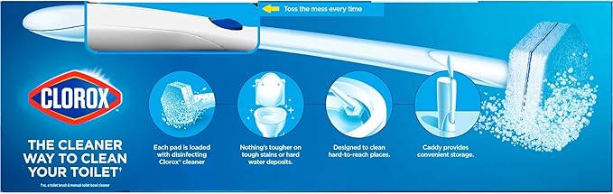 Clorox Original Cleaning System, ToiletWand, Storage Caddy, 6 Refill Heads, Dorm Room Essentials, (Package May Vary)