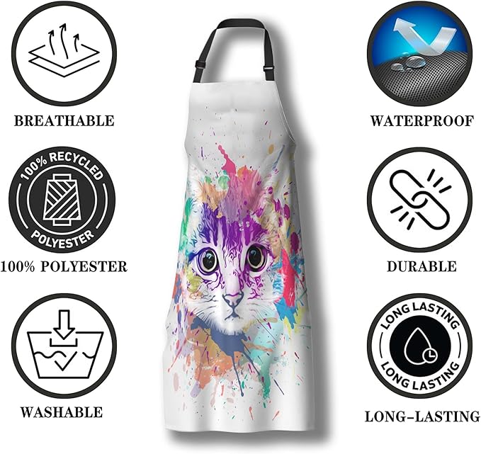 Housewife Apron for Women Abstract Colorful Cat Fun Aprons for Men for Kitchen Cooking Restaurant BBQ Painting Crafting Gardening 27” (W) x 31” (H), Waterproof Apron