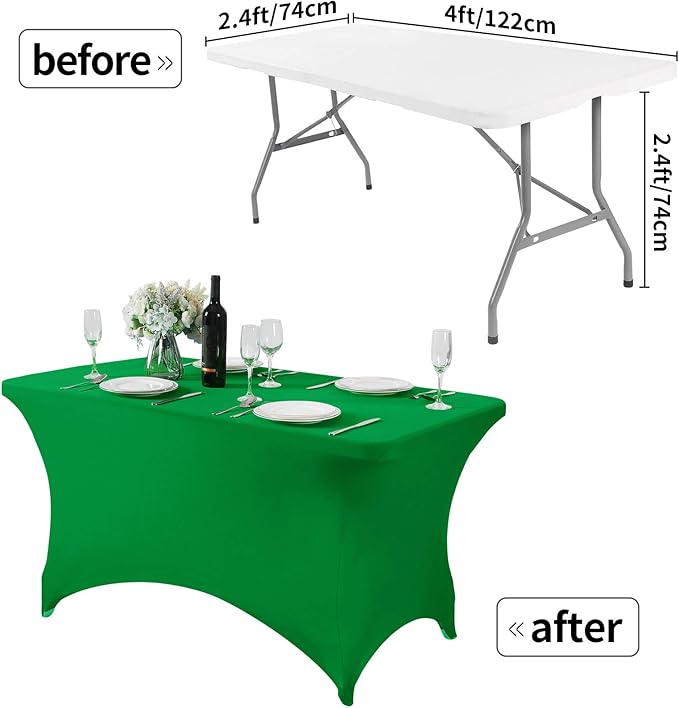 2Pack Spandex Table Cover for 4FT or 6ft or 8ft Table Universal Fitted Stretch Tablecloth for Party, Banquet, Wedding and Events-Emerald