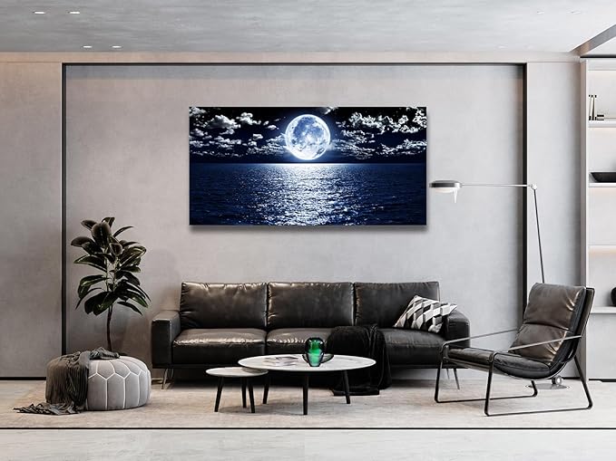 Cao Gen Decor Art S06950 Wall Art Canvas Prints Moon Sea Ocean Landscape 1 Panels Full Moon in Cloud Pictures Paintings Stretched and Framed for Living Room Bedroom Kicthen Office Artwork 20x40inch