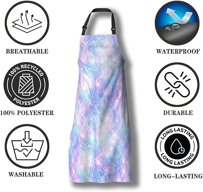 Garden Apron for Men Mermaid Galaxy Vintage Aprons for Women for Kitchen Cooking Restaurant BBQ Painting Crafting Gardening 27” (W) x 31” (H), Waterproof Aprons