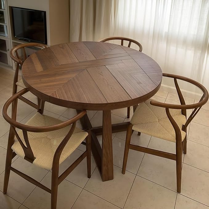 Wishbone Chair Natural Solid Wood Dining Chair/Hans Vegner Y Chair Rattan and Wood Accent Armrest Chairs Set of 1 (Ash Wood - Walnut)