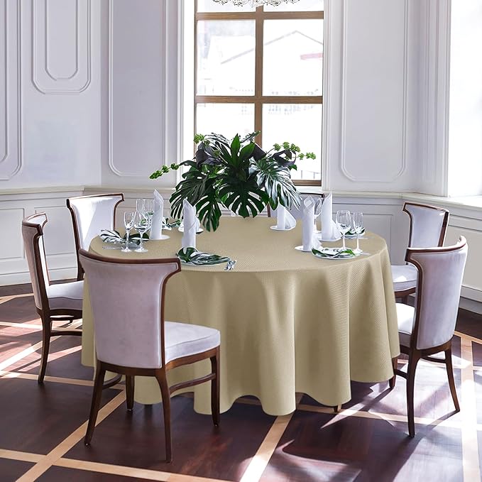 Biscaynebay Textured Fabric Round Tablecloths 90" for Round Tables diameters from 30" to 78", Natural Water Resistant Folding Table Covers Washable for Dining, Kitchen, Wedding, Parties etc