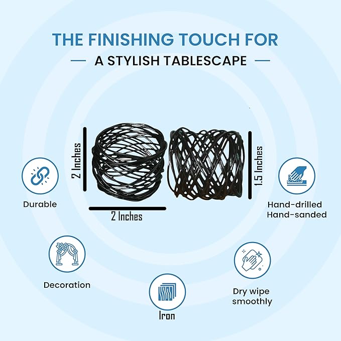 12 PCS Heavy Duty Metal Napkin Rings Set - Elegant Round Mesh Design for Table Decor, Durable Serviette Holders for Wedding, Dinner Party, Everyday Use (Black) - ALPHA Living HOME