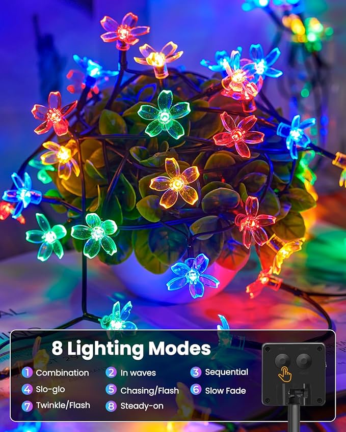 Brightown 2 Pack Total 52FT 120 LED Flower Solar String Lights Outdoor Waterproof Fairy Lights for Garden Yard Fence Patio Christmas Tree Wedding Party Decor, Multicolor