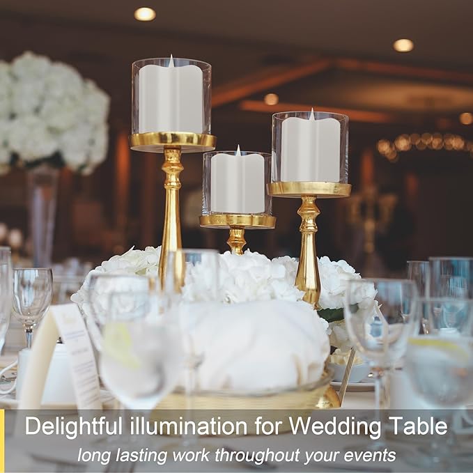 Flameless Candles Battery Operated with Remote Timer, 3D Moving Flame Flickering, Last 600+ Hours Battery Candles, 3" x 3" Ivory Real Wax Electric LED Candle for Wedding Party, Set of 2