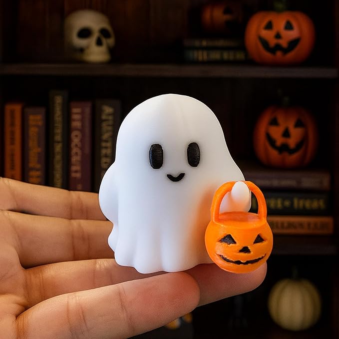 Halloween Ghost Figurine, Cute Spooky Resin Ghost with Pumpkin Basket Statue, Funny Decor for Halloween Decorations Indoor, Porch Indoor Home Decor Gifts