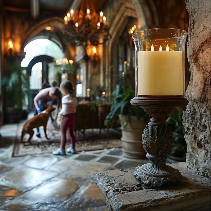 Amagic 3 Wicks Extra Large Flameless Candles, Battery Operated Candles with Remote Control and Timers, 6-inch Diameter LED Pillar Candles, Real Wax, Liquid Effect, Ivory, 6"x6"