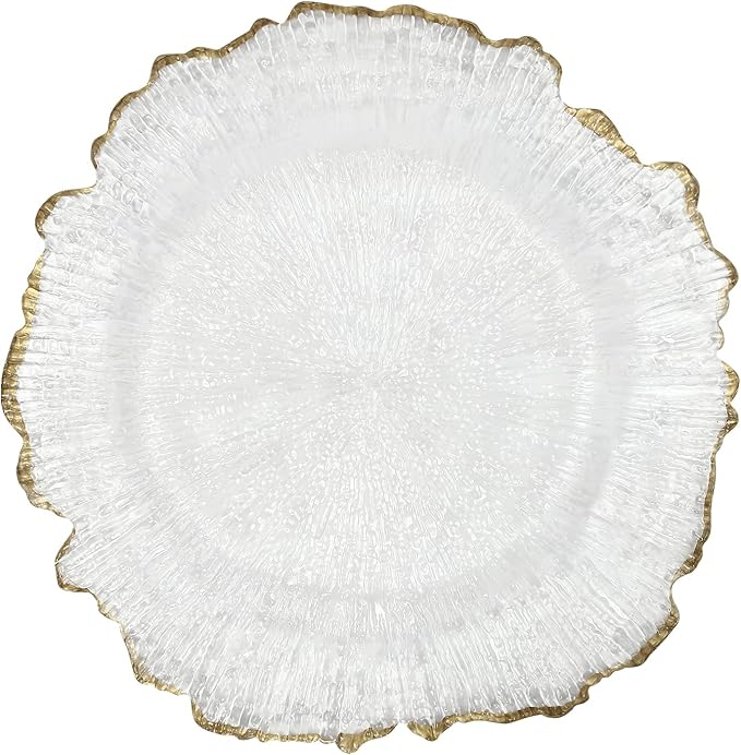 Charger Plates Set 12.6'' Round Embossed Dinner Plate Chargers Plastic Elegant Floral Plates for Dinner Wedding Party Event Table Kitchen Decoration 25Pcs (Gold-25Pcs)