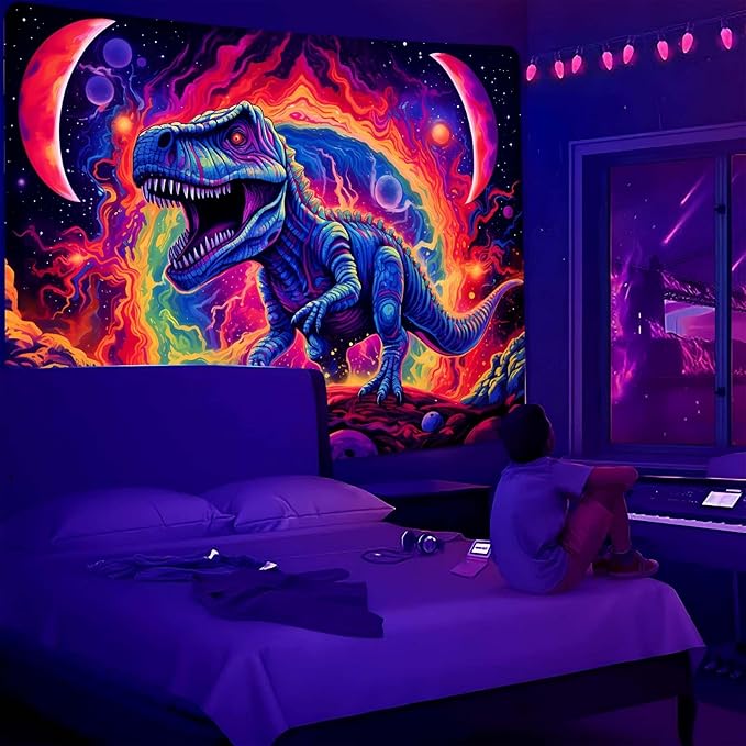 Dinosaur UV Tapestry, Dino Wall Art for Boys Room (80x60in)