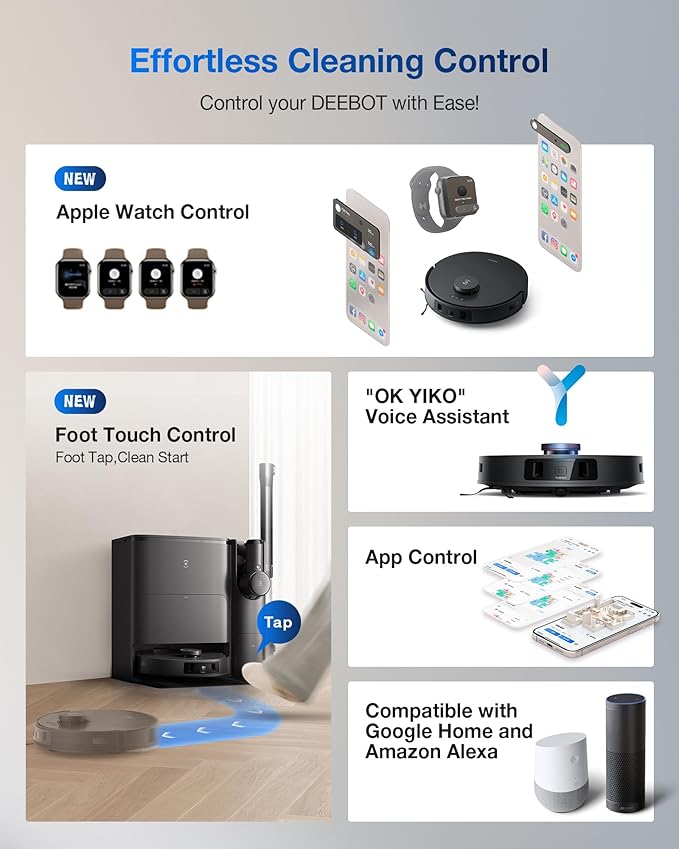 ECOVACS DEEBOT T30S Combo Complete Robot Vacuum and Mop, 11000Pa, ZeroTangle Technology, TruEdge Adaptive Edge Mopping, Hot Water Mop Washing, Self-Emptying, Self Refilling, Auto-Mop Lifting