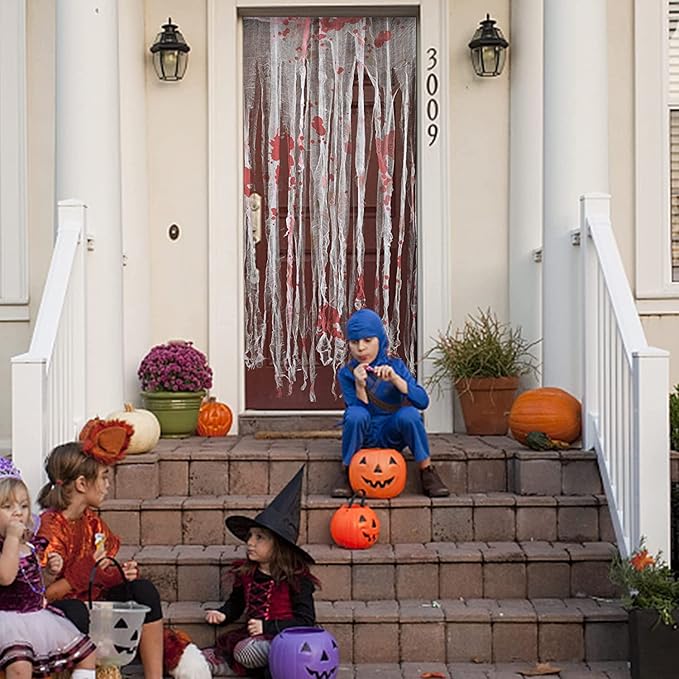 Sfcddtlg 4 Pcs Halloween Doorway Curtain- 65 x 39 Inch Decorations Door Curtain with Bloody Prints- Bloody Creepy Cloth for Halloween Party Haunted House Entrance Decoration
