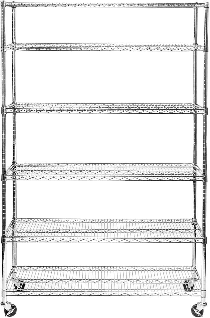 Seville Classics UltraDurable Heavy Duty NSF Solid Steel Wire Rack Storage Unit Wheels, 6-Tier Shelving, 48" W x 18" D
