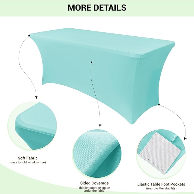 Obstal 6ft Stretch Spandex Table Cover for Standard Folding Tables - Universal Rectangular Fitted Tablecloth Protector for Wedding, Banquet and Party, 72L x 30W x 30H Inches, Blue, 2pc