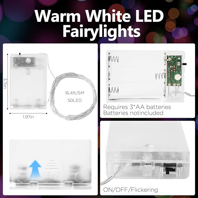 Fairy Lights Battery Operated String Lights 16.4ft 50LED Flashing and Constant Light Waterproof Silver Wire for Christmas DIY Party Bedroom Wedding (Multicolor, 8 Pack)